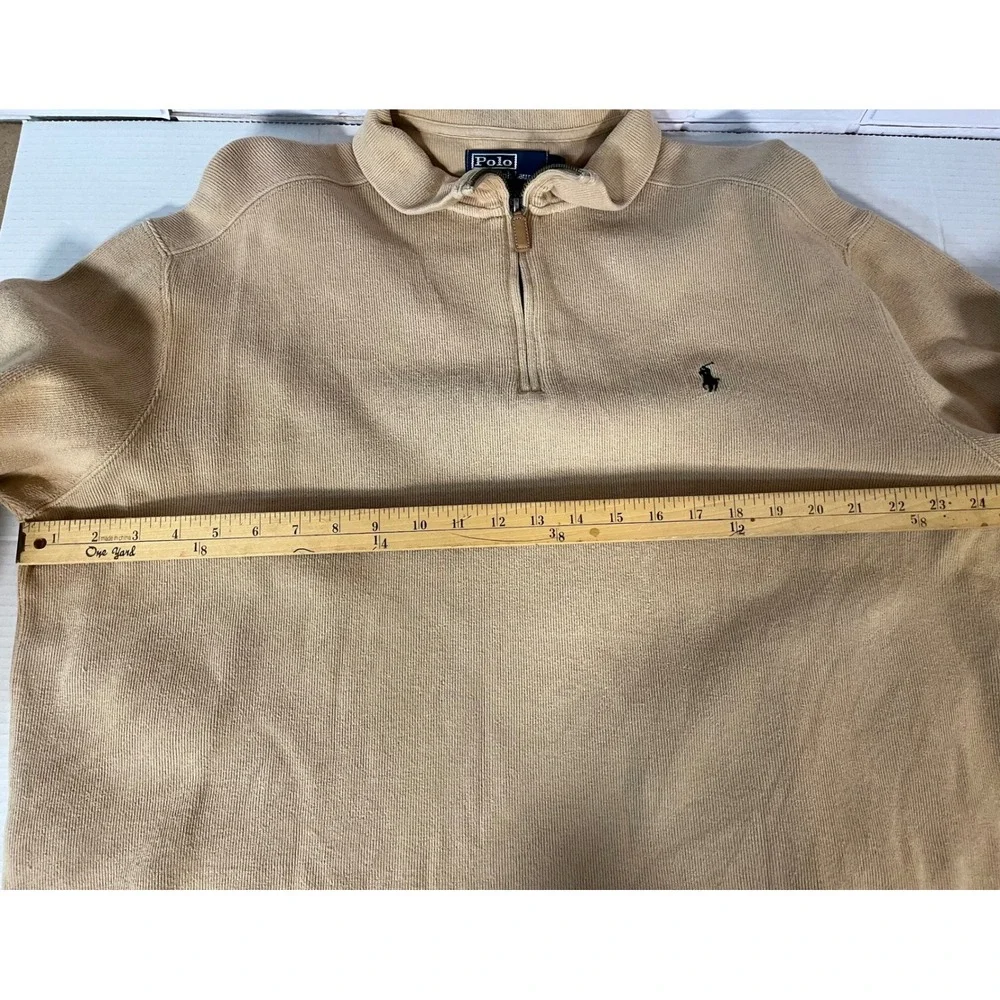 Polo Ralph Lauren Quarter Zip Pullover Mens XL Tan Beige Ribbed Cotton Sweater
